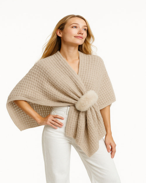 Taupe Knit Wrap with Open Hole