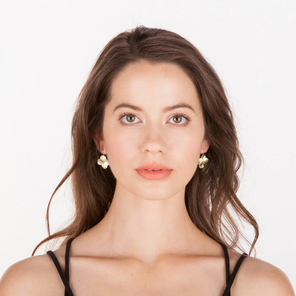 Sheila Fajl Flower Drop Earrings in Brushed 18K Gold Plate