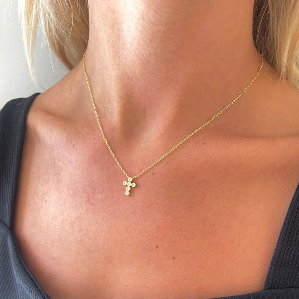 Gold/Diamond Baby Cross Necklace by Allison Avery