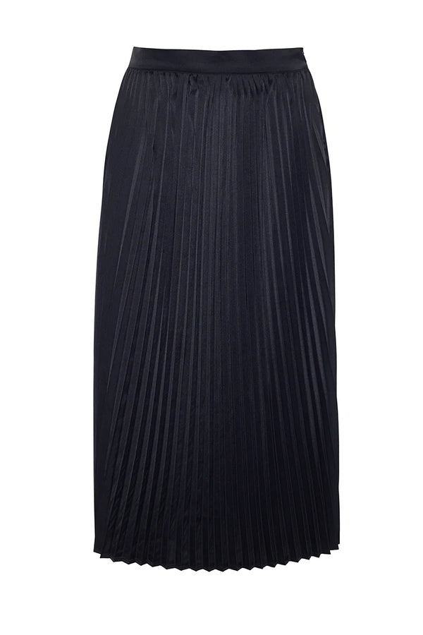 The Sarah Pleated Satin Skirt in Black