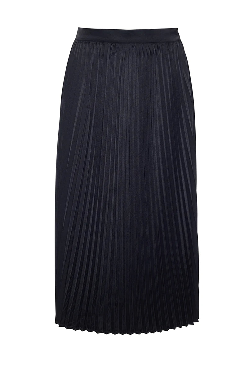 The Sarah Pleated Satin Skirt in Black