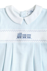 Nellapima Blue Herringbone Embroidered Train Footie