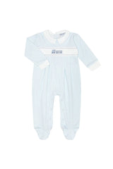 Nellapima Blue Herringbone Embroidered Train Footie