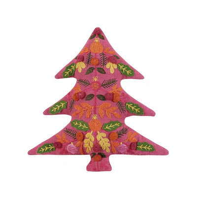 Shaped Christmas Tree Embroidered Pillow