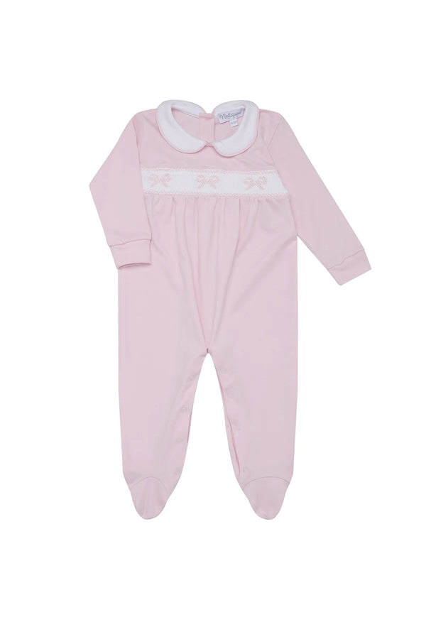 Nellapima Bow Smocked Footie in Pink