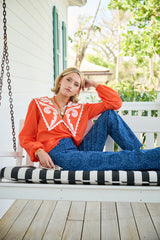 Brooks Avenue Emma Deep V Quilted Collar Blouse in Coral