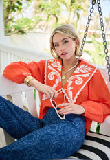 Brooks Avenue Emma Deep V Quilted Collar Blouse in Coral