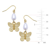 Susan Shaw Gold Butterfly + Pearl Tier Earrings