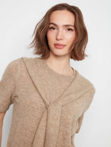Short Sleeve Crew Neck Sweater With Combined Sleeves Detail in Truffle