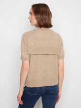 Short Sleeve Crew Neck Sweater With Combined Sleeves Detail in Truffle