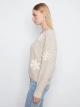 Charlie B Long Sleeve Drop Shoulder V Neck w/ Flower Applique