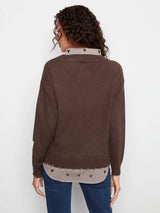 Chocolate Brown V-Neck Fooler Sweater with Brown Hearts