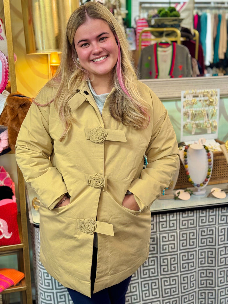 Beige Jacket with Flower Button Detail