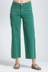 Wide Leg Crop pant in Emerald Green