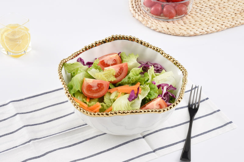 Pampa Bay Large Salad Bowl in Gold and White