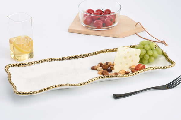 Pampa Bay Rectangular Serving Piece in Gold and White