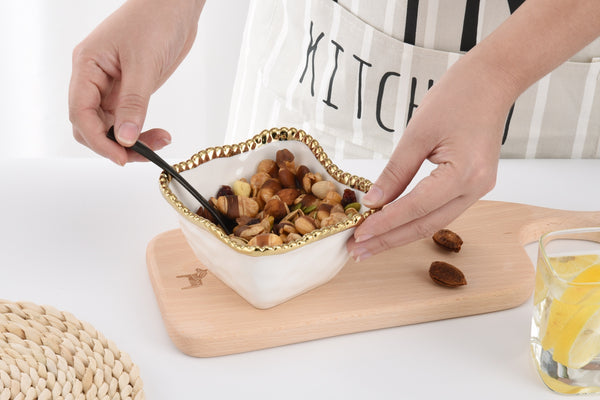 Pampa Bay Square Snack Bowl in Gold and White