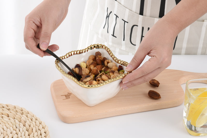 Pampa Bay Square Snack Bowl in Gold and White