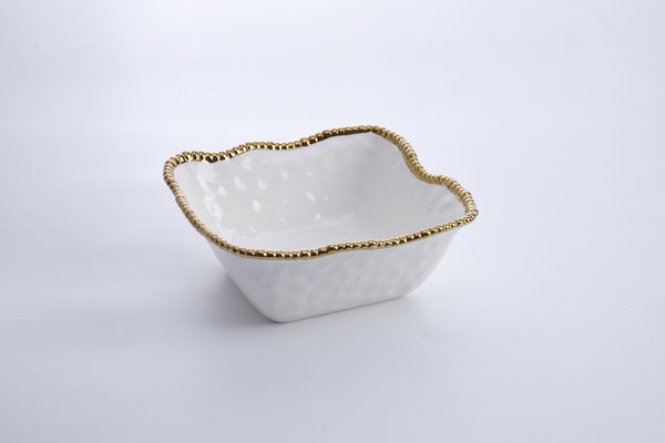 Pampa Bay Large Square Salad Bowl in Gold and White