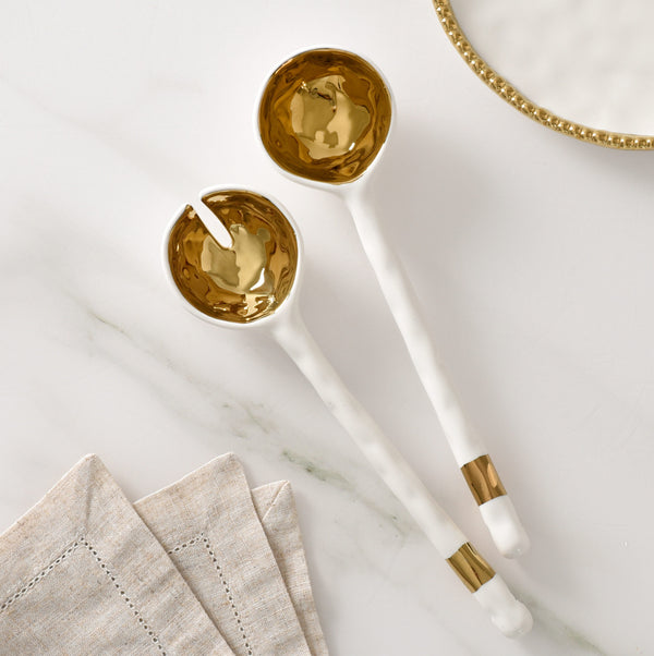 Pampa Bay Salad Server Set in Gold and White