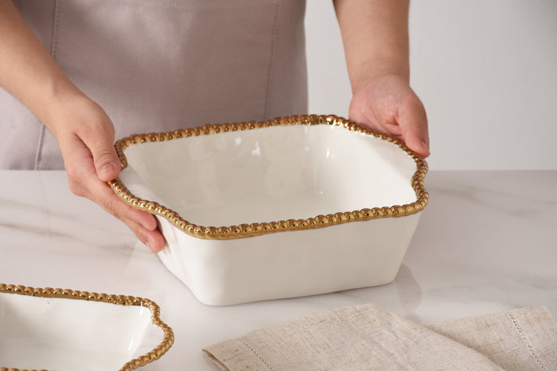 Pampa Bay Square Baking Dish in Gold and White