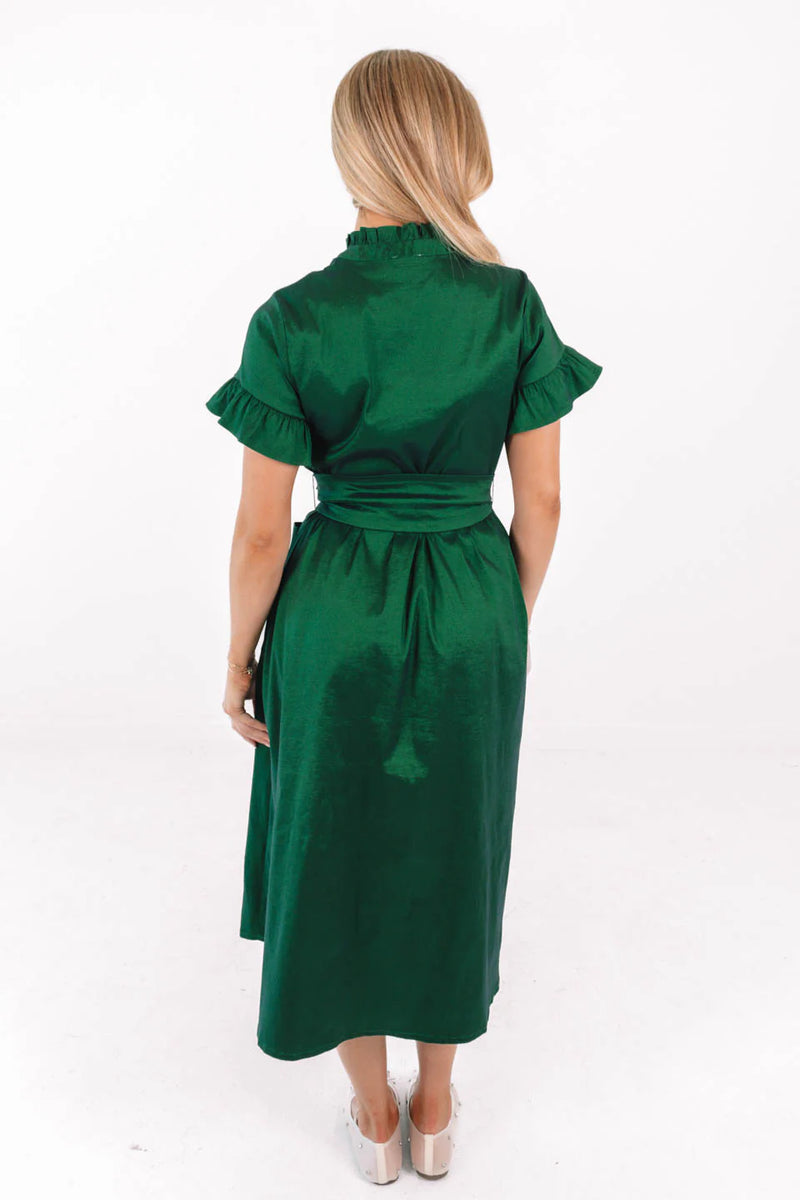 The Collins Button Up Midi Dress in Emerald