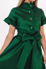 The Collins Button Up Midi Dress in Emerald