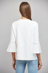 Contrast Flare Bell Sleeve Mixed Media Sweater