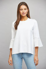 Contrast Flare Bell Sleeve Mixed Media Sweater