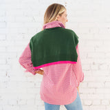 Caryn Lawn Cardi in Forest and Pink