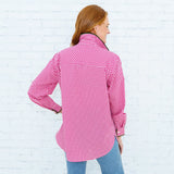 Caryn Lawn Fuchsia Check Blouse with Green Fringe