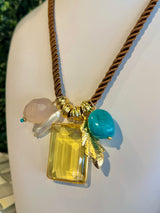 Knotty Bling Brown Twist Cord Charm Necklace