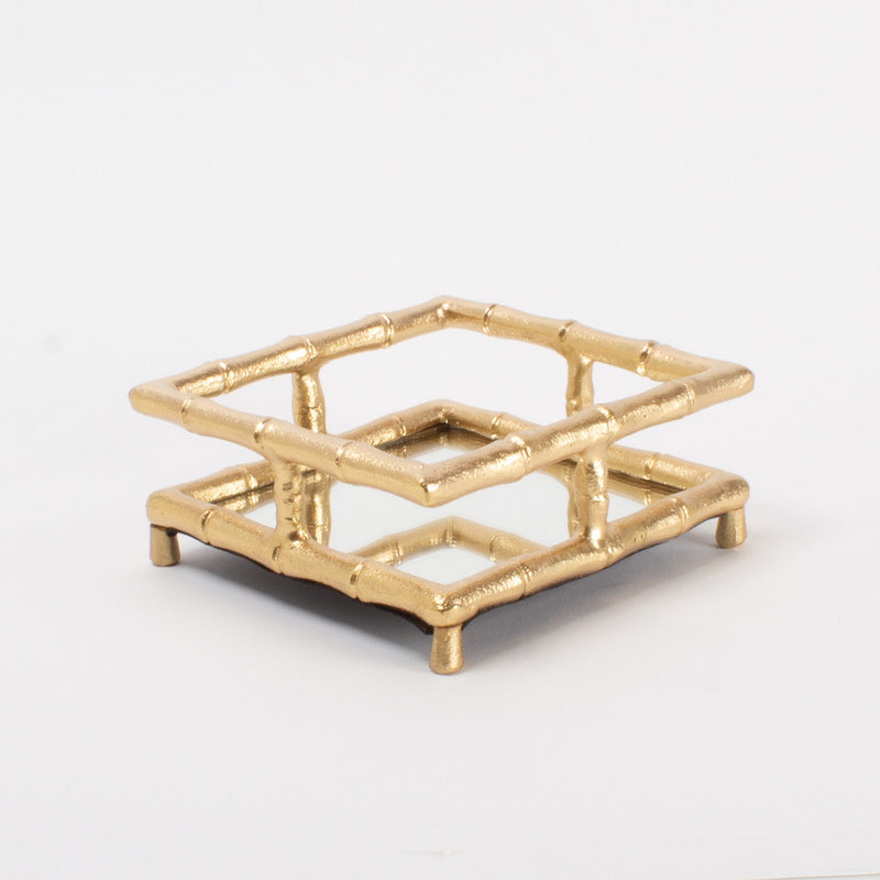 Cocktail Napkin Tray - Gold Bamboo