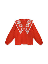 Brooks Avenue Emma Deep V Quilted Collar Blouse in Coral