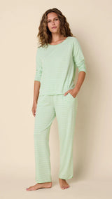 Pistachio Green Stripe Pima Knit Simple Pajama Set