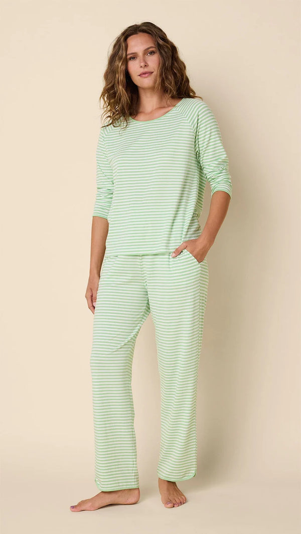 Pistachio Green Stripe Pima Knit Simple Pajama Set
