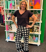 Vilagallo Black and White Buffalo Check Pant with Flower Trim