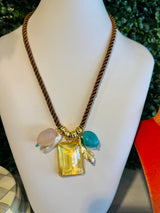 Knotty Bling Brown Twist Cord Charm Necklace