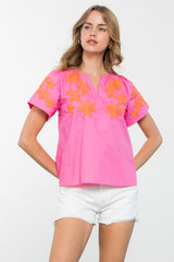 Embroidered Detail Short Sleeve Top