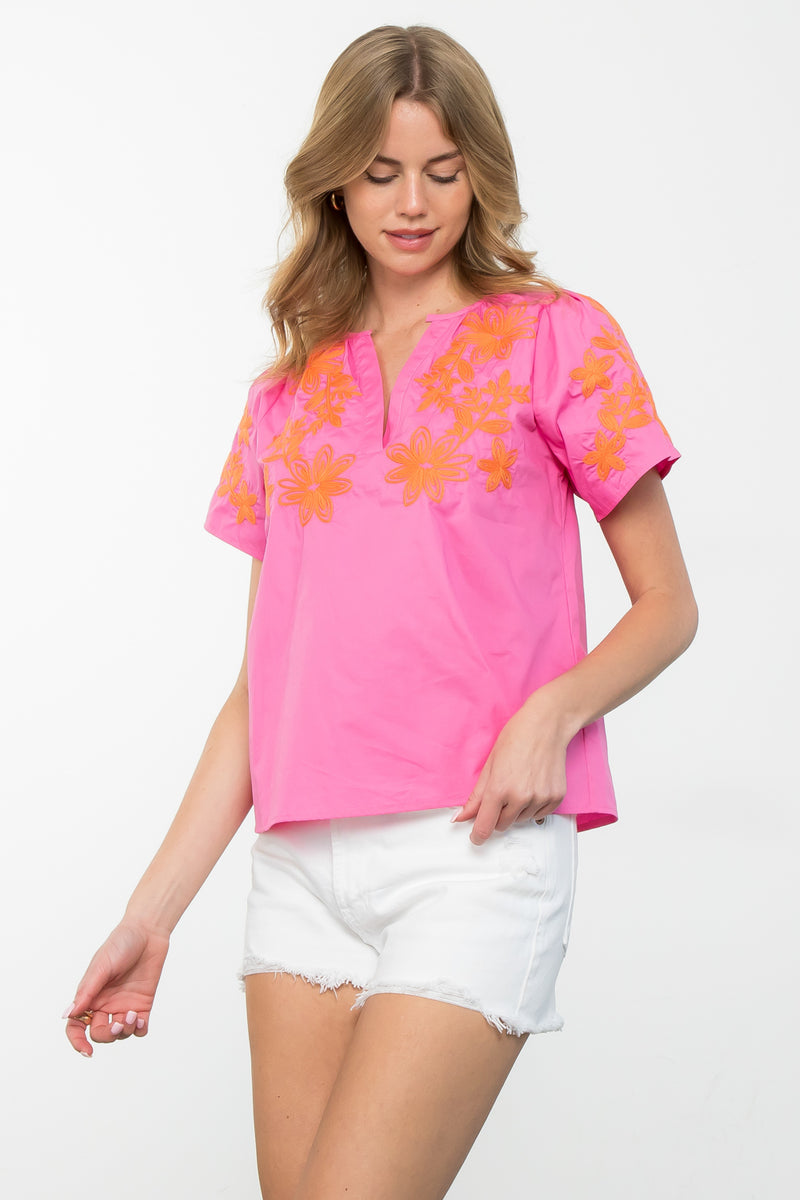 Embroidered Detail Short Sleeve Top