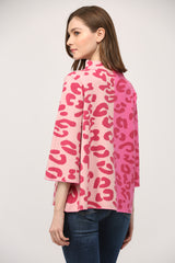 Hot Pink Colorblock Animal Pattern Mock Neck Sweater