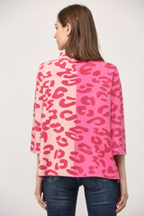 Hot Pink Colorblock Animal Pattern Mock Neck Sweater