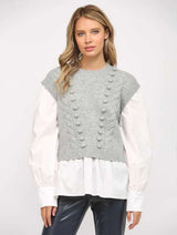 Grey Pom Pom Twofer Sweater