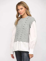 Grey Pom Pom Twofer Sweater