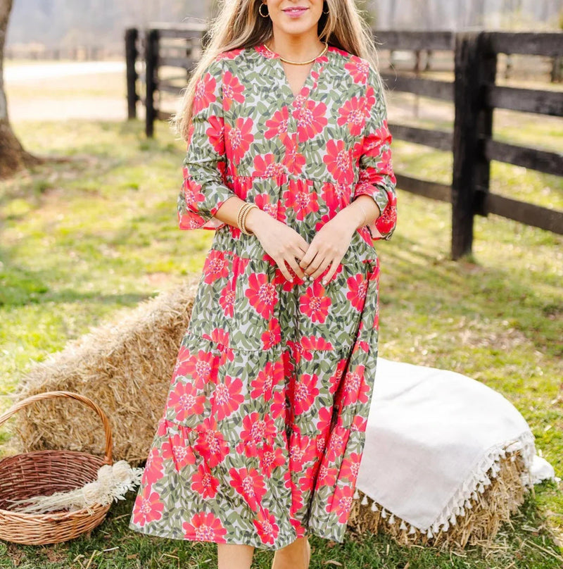 Benette Dress in Wildflower Olive