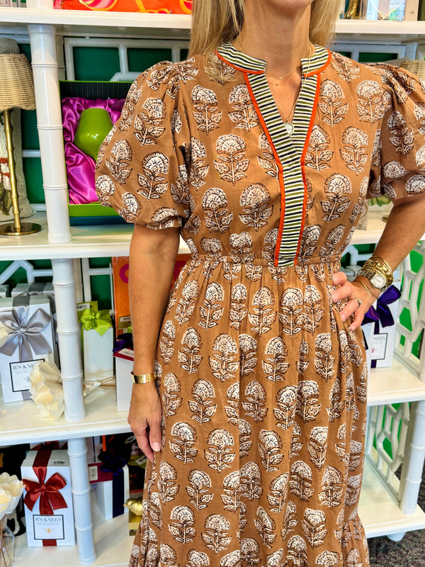 Floral Detailed Puff Sleeve Midi Dress