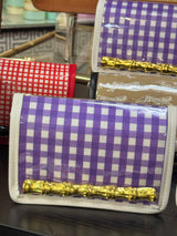 Petite White Stadium Bag with Purple Gingham and Gold Bamboo