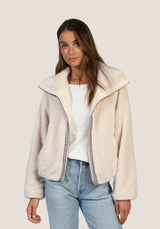 Dylan So Cozy Jacket in Natural with Gingham Zip