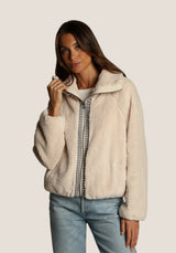 Dylan So Cozy Jacket in Natural with Gingham Zip
