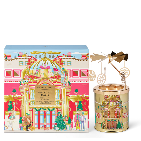 Glasshouse Fragrances Music City Magic Candle with Carousel Gift Set